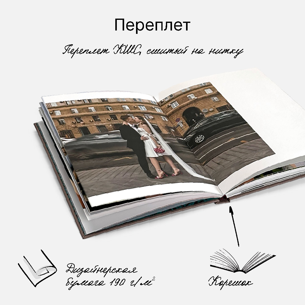Фотокнига «Свадебная» <br />в твердой жемчужной обложке с тиснением по центру