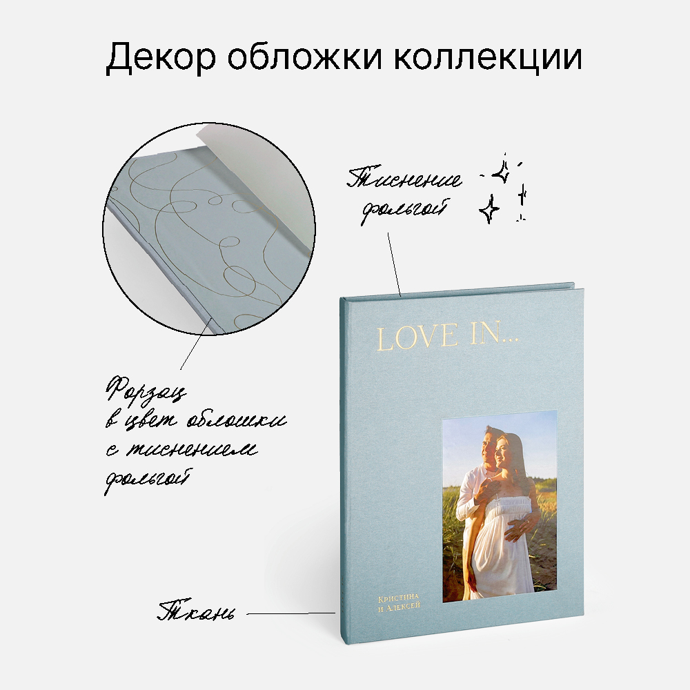 Фотокнига Love in... <br />в твердой небесной тканевой обложке