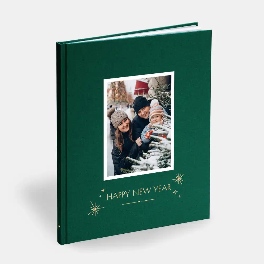 Новогодняя коллекционная Happy New Year фотокнига в тканевой обложке